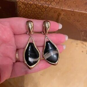 Alexis Bittar Black Agate Statement Clip Earrings